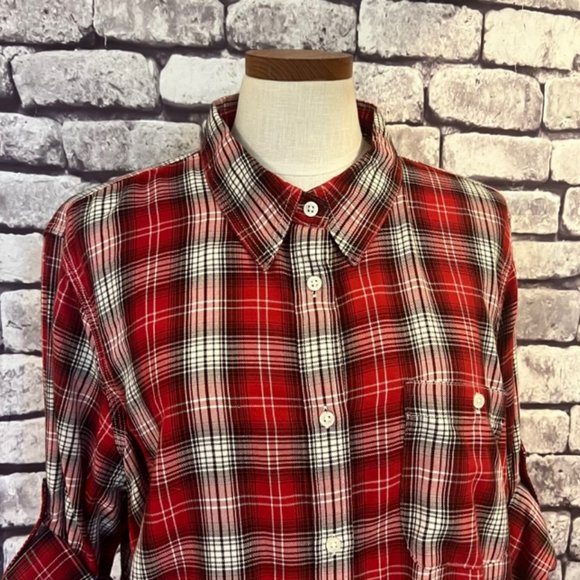 Ralph Lauren Red, White & Black Plaid Long Sleeve Blouse Size 2X - Picture 2 of 10